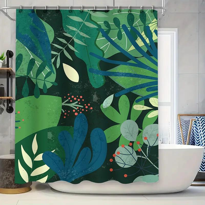 

Greenery Shower Curtain Bath Decor with Leaf Design for Bathroom Decoration Set in White Blue Green Red W90XH180cm
