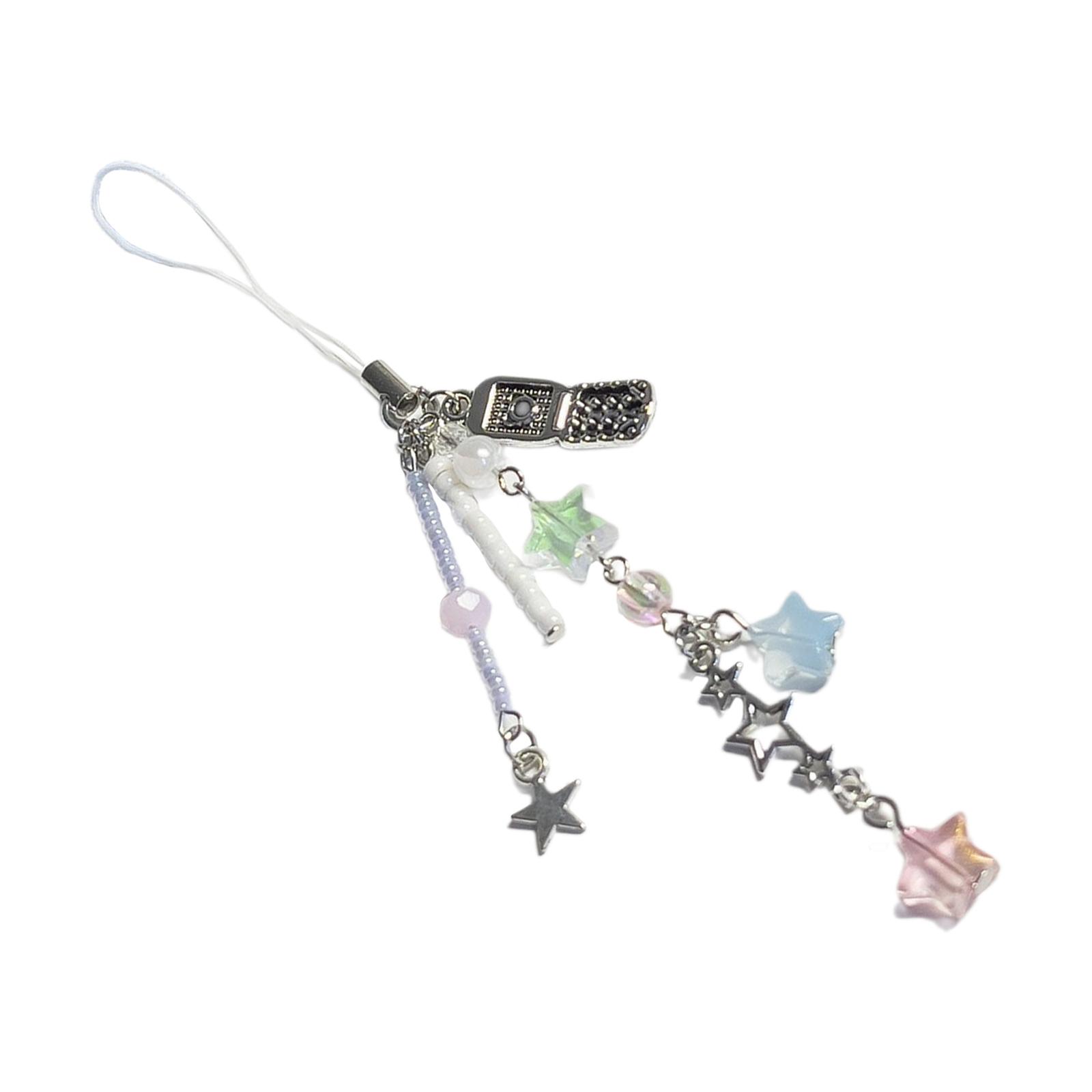 

Брелок для телефона в виде звезды и откидной крышки, красочный брелок с бусинами, съемная цепочка для ключей, сплав, акриловый аксессуар для женщин