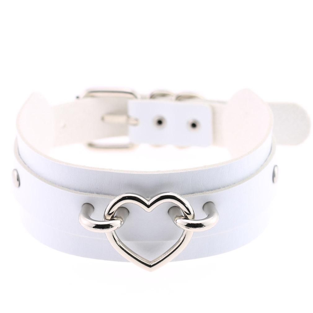 DIEZI Harajuku Bílý PU Kožený Kroužkový Choker Náhrdelník Pro Ženy Muže Vintage Gotický Hip Hope Nastavitelný Límcový Náhrdelník Šperky