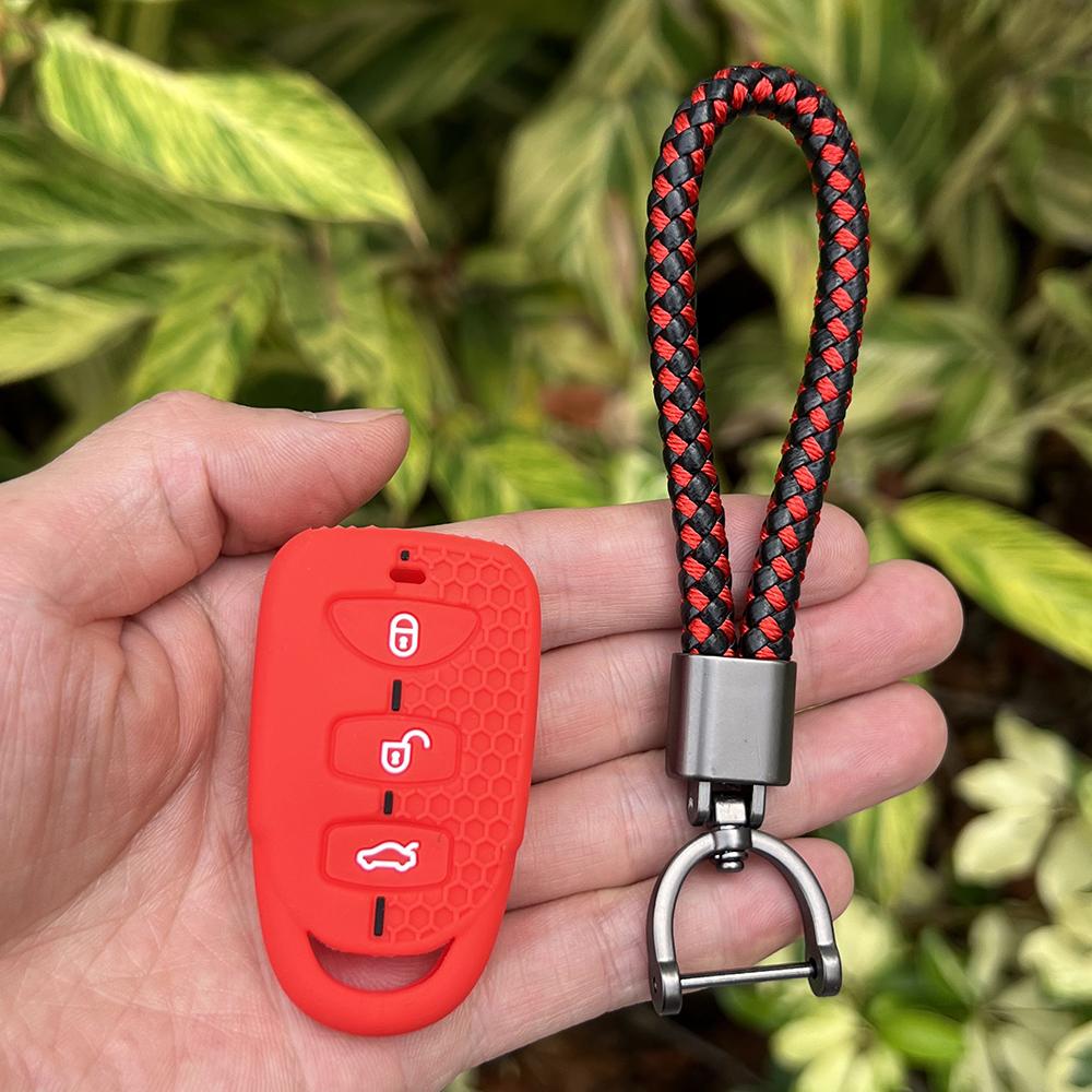 Silicone Car Key Case for Hyundai Kia Elantra Sonata Accent Tucson Sonata Santa FE Carens 2007-2011 Rubber Remote Cover Keychain