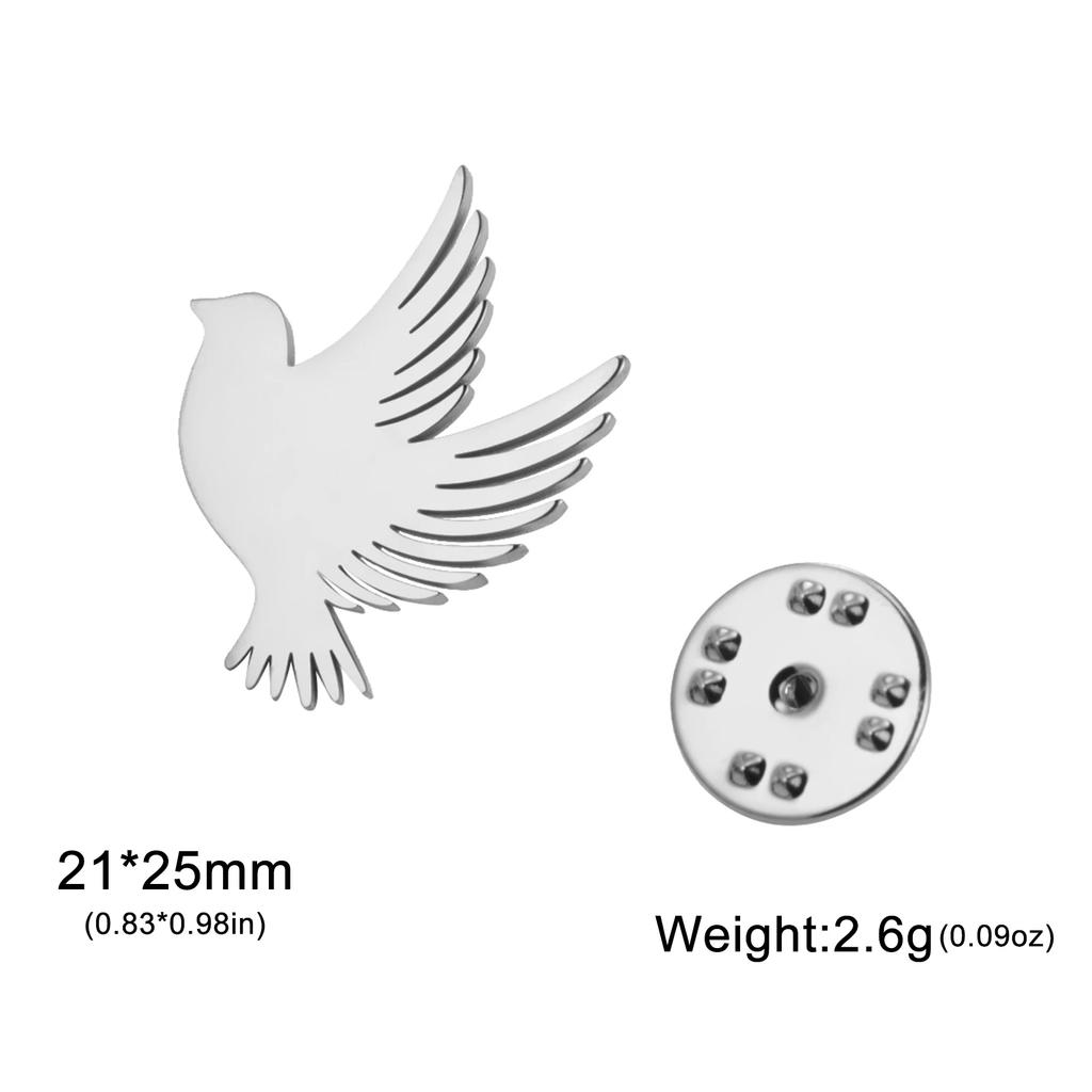 Teamer Friedenstaube Edelstahl Brosche für Damen Herren Vogel Tier Hemd Anzug Abzeichen Anstecknadel Zubehör Geburtstagsgeschenk Großhandel