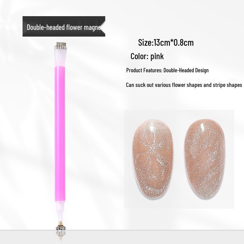 Verbessertes Cat Eye Press-On Nägel Set mit Magnetischem Stift und Blumen Design
