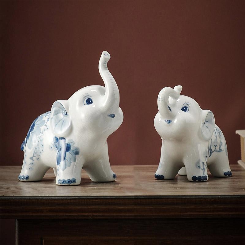 Blue And White Ceramic Elephant Ornament