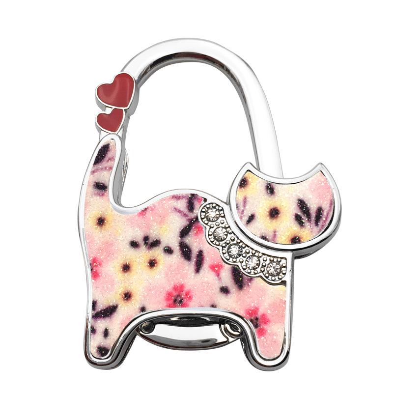 Two-heart Cat Bag Hook: Customizable Logo, Inner-Folding Table Edge Hook for Ladies