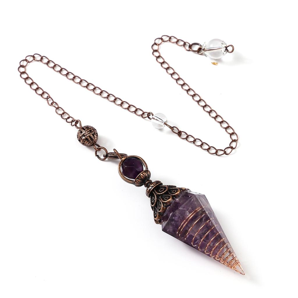 Antique Silver Seven Chakra Crystal Resin Pendulum with Semi-Precious Chips Pendant