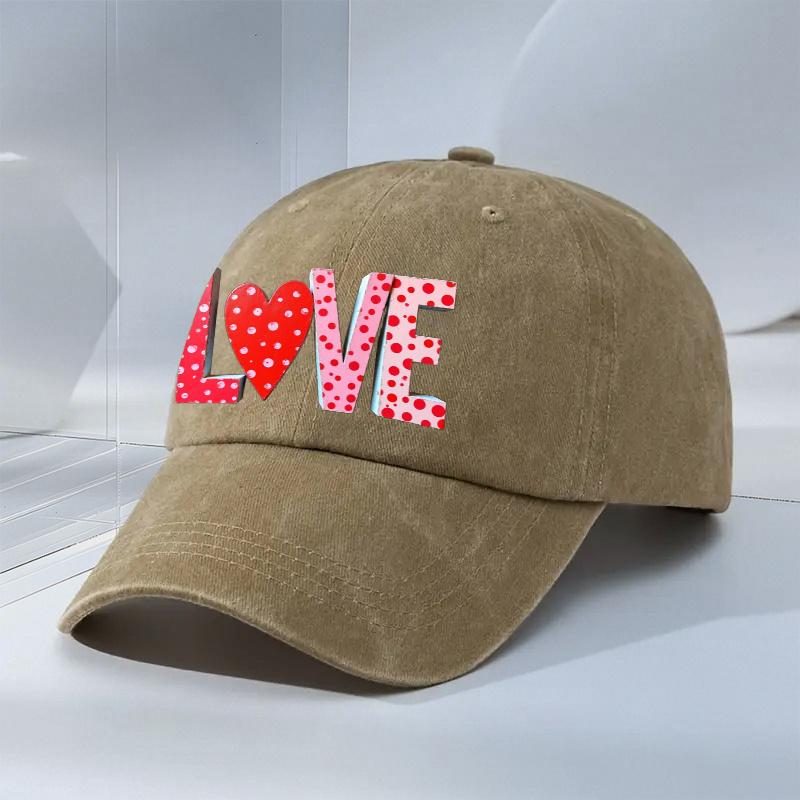 Polka Dot Love Heart Baseball Cap Adjustable Polyester Casual Hat for Men Women Sports Accessory