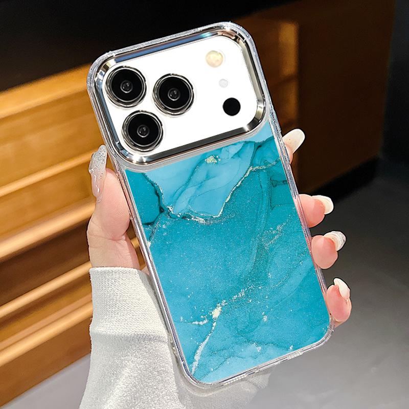 Sandstone Marble Pattern Case For iPhone 17 Pro Max Plating Lens Frame Clear Soft Cover For iPhone 16 15 14 13 Pro Max 11 16E 17E