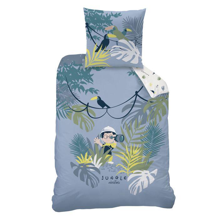 Parure de lit enfant 100% coton - MATT &amp; ROSE - EXPLORATEUR - Gris - 140x200+63x63cm