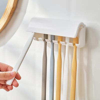 Simple Wall Mounted Toothbrush Rack No Punching Toothbrush Storage Shelf Space Saving Toothbrush Holder Bathroom Accessories