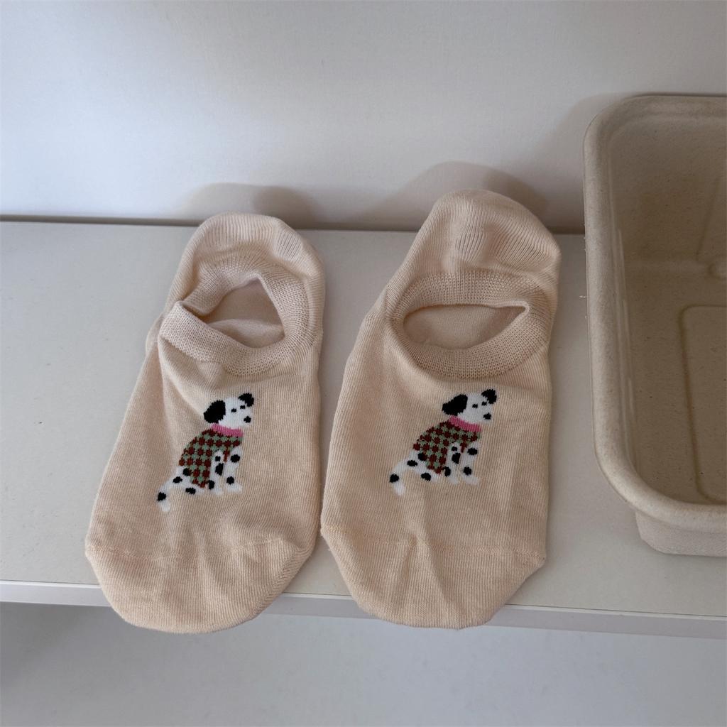 Niedliche Cartoon Hunde Bootssocken für Mädchen, Trendige handbemalte Freizeitsocken, Unsichtbare knochenlose Socken