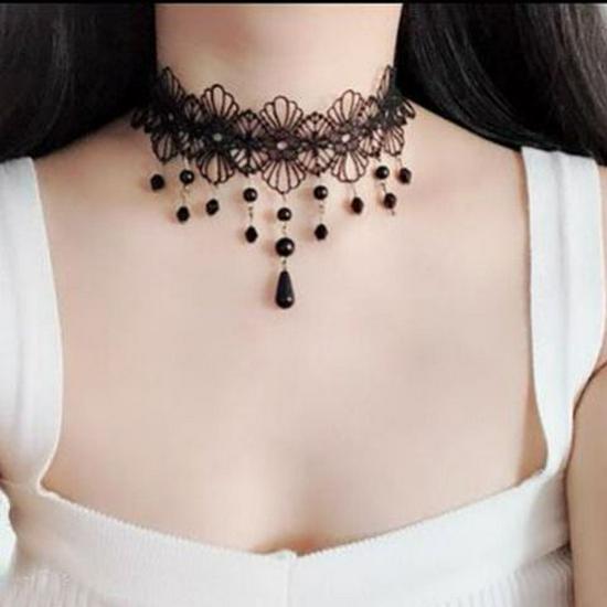 Handmade Black Lace Crystal Clavicle Necklace - European & American Popular Jewelry