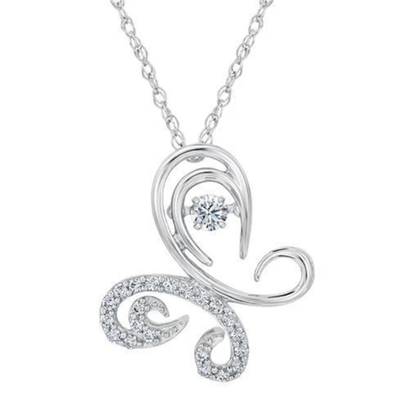Abstract Curved Butterfly Shape Mixed Set Cubic Zirconia Pendant Necklace