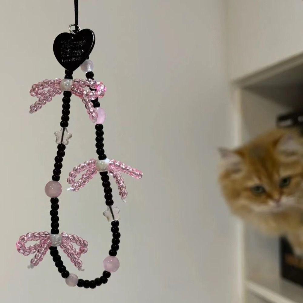 Wrist Strap Bowknot Phone Charm Pearl Beads Phone Lanyard Cell Phone Pendant  Key Chain