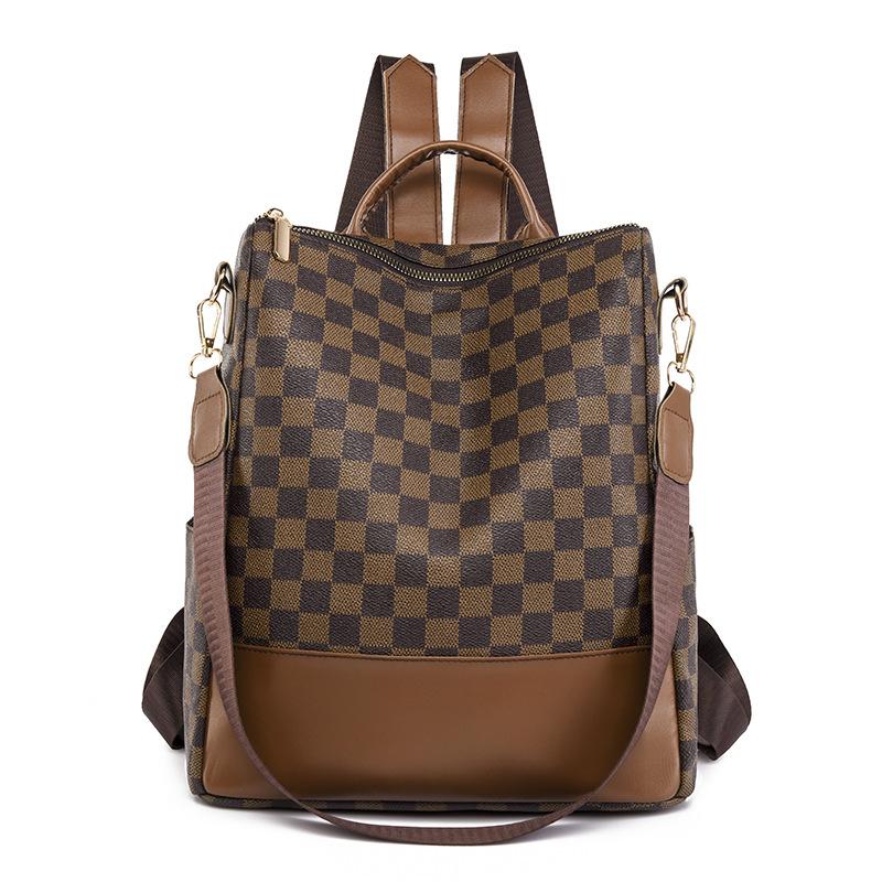 Large Capacity Checkered Backpack for Women, Retro and Casual, Versatile Single Shoulder Backpack with Printed Fashion and Trend, Versatile Backpack