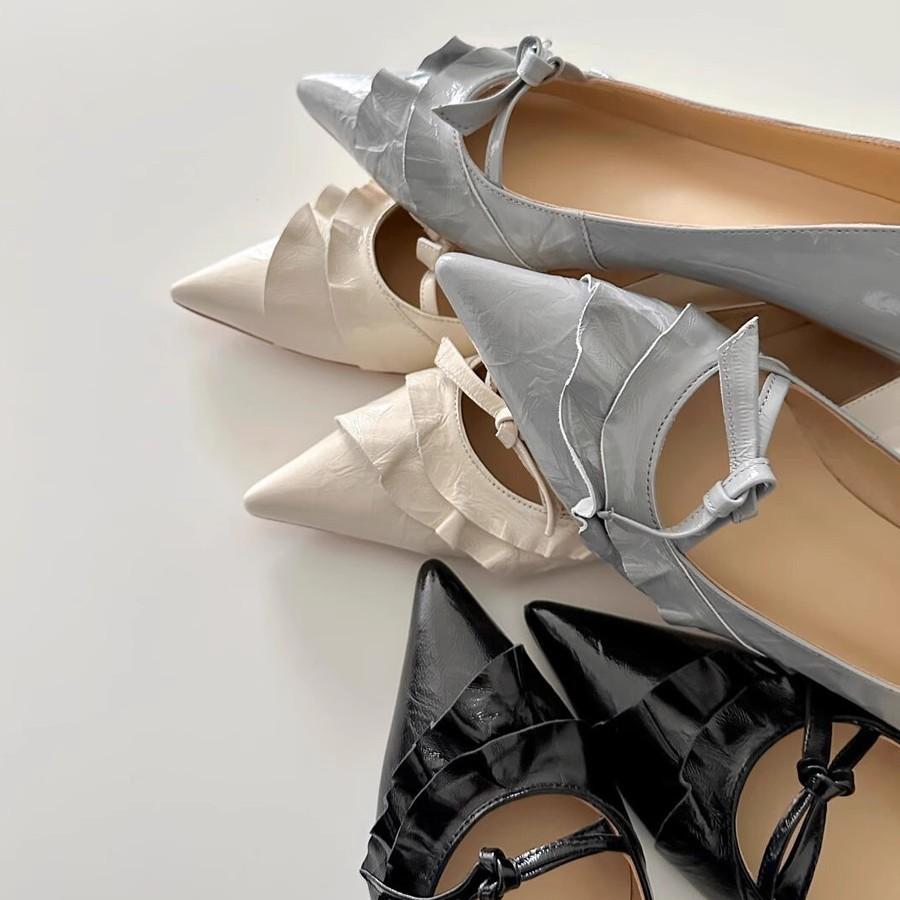 Sheepskin Version~ Design Sense Niche New Pointed Lotus Leaf Edge Shallow Mouth Leather One Pedal Versatile Flat Shoes Single Shoes