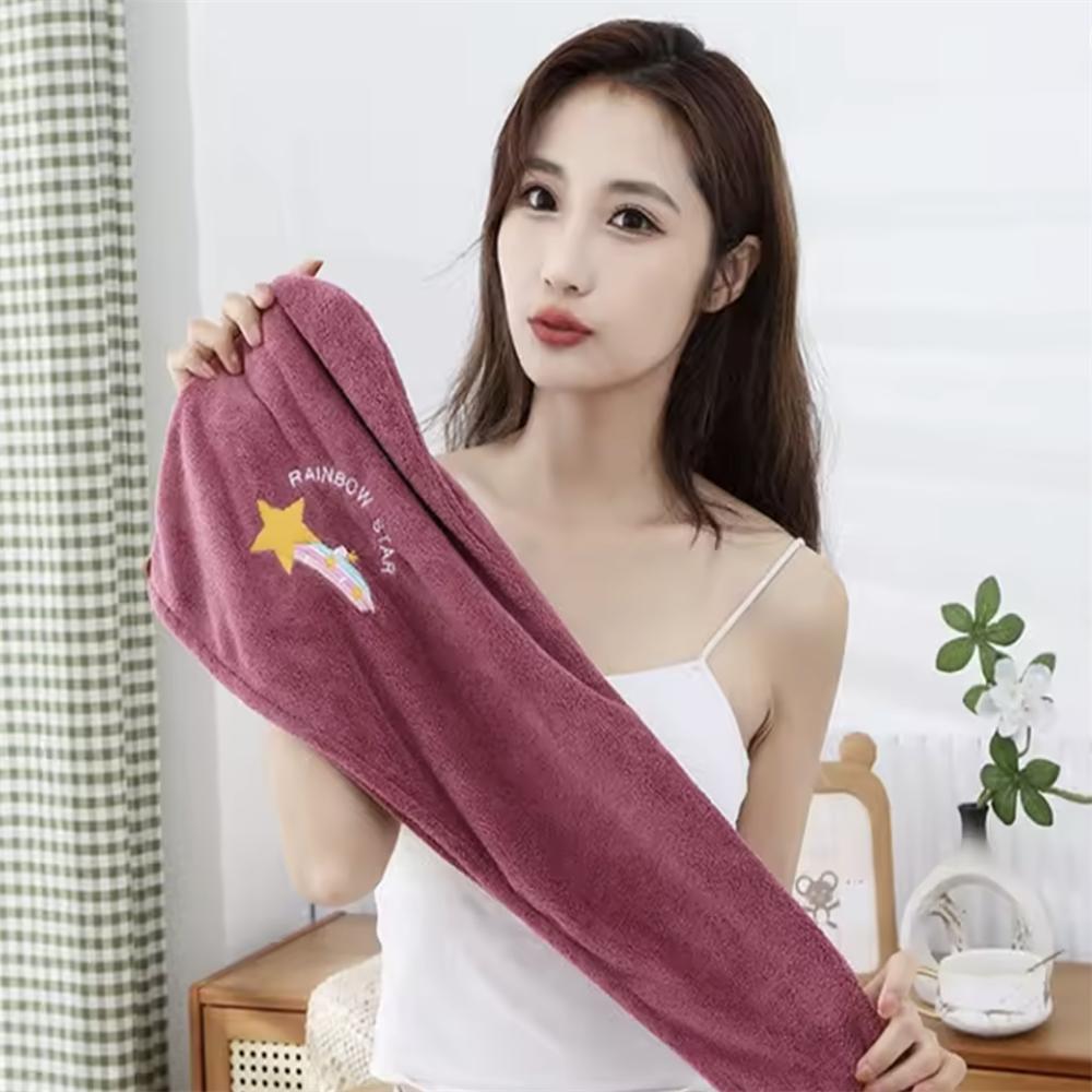 1Pc Embroidery Style Hair Drying Cap, Coral Fleece Thickened Hair Towel for Bathroom, Women's Absorbent Quick Drying Shower Cap