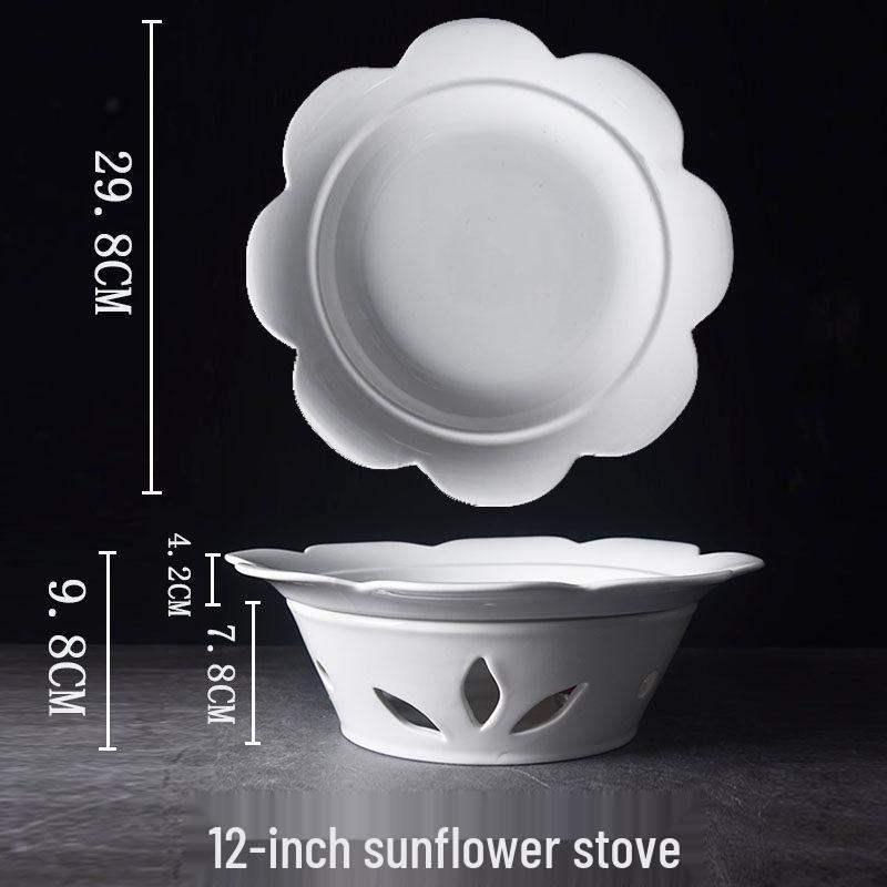 Hotel Tableware: Ceramic Oval Soup Plate with Portable Alcohol Burner for Heat Preservation