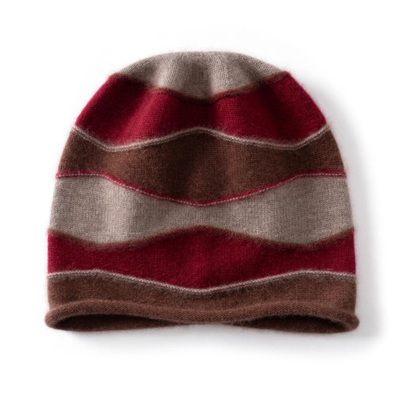 Cashmere hat women's autumn and winter color matching knitted hat outdoor cold protection and warmth stacking hat ear protection confinement hat cold