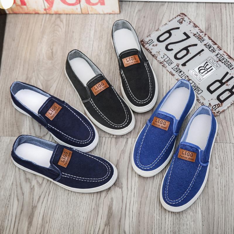 Summer and Autumn Mens Casual Loafers Solid Fashion Waterproof Male Flat Casual Canvas Shoes Lightweight Flat Casual Shoes