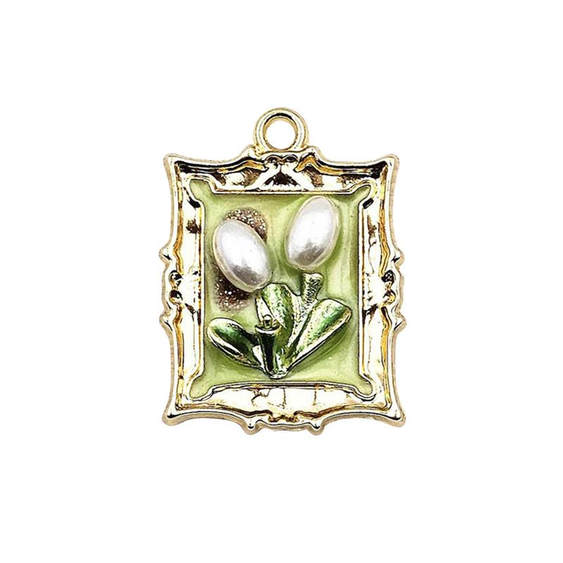 Stainless Steel Charms Vintage Oil Painting Pearls Flowers Pendants Beads Earrings Necklace Jewelry DIY Making for Woman Gift