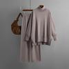 Turtleneck sweater set autumn and winter women's solid color slit sweater loose casual knitting two-piece set