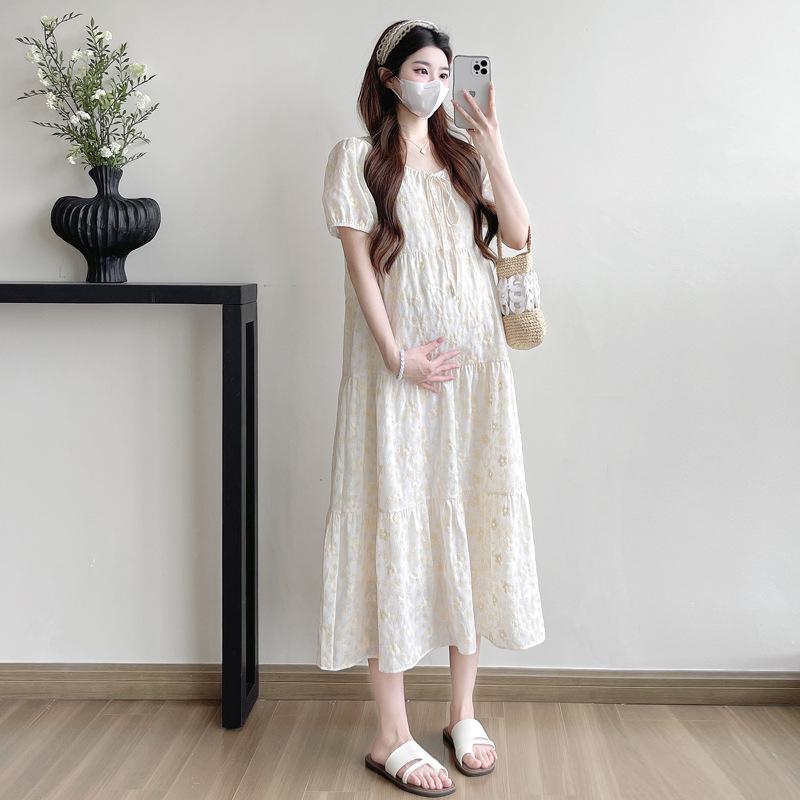 High-End Embroidered Mid-Length Maternity Dress - Summer 2026 Collection