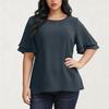 Women's Fashion Plus Size Color Round Neck Ruffled Five Quarter Sleeve Casual Loose T-shirt Top