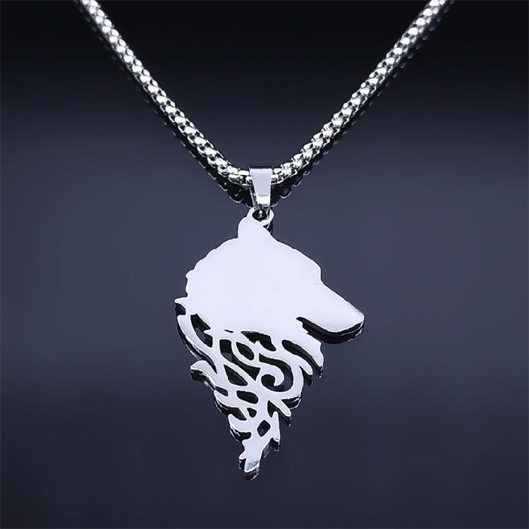 Edelstahl Halskette Wolfskopf Halskette mit Tieranhänger Nordische Mythologie Schmuck Einzigartiges Geschenk für Freund