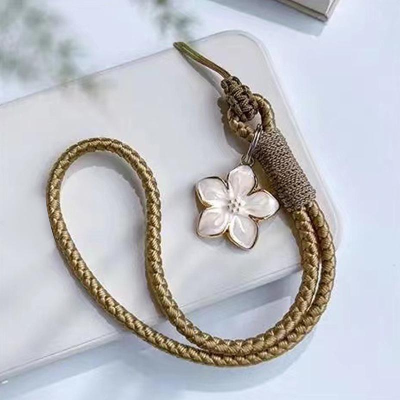Vintage Artistic Phone Wrist Strap Charm Keychain Elegant Handwoven Flower Lanyard Anti-Drop Girl Woman Bracelet