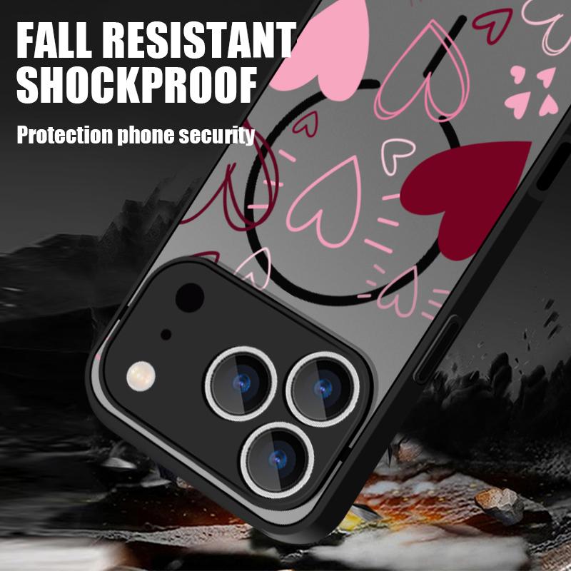 Love Hearts Print Case For iPhone 17 Pro Max Case iPhone 16 15 14 13 Pro Max 17E Magnetic For Magsafe Thin Ring Hybrid TPU+PC Matte Cover