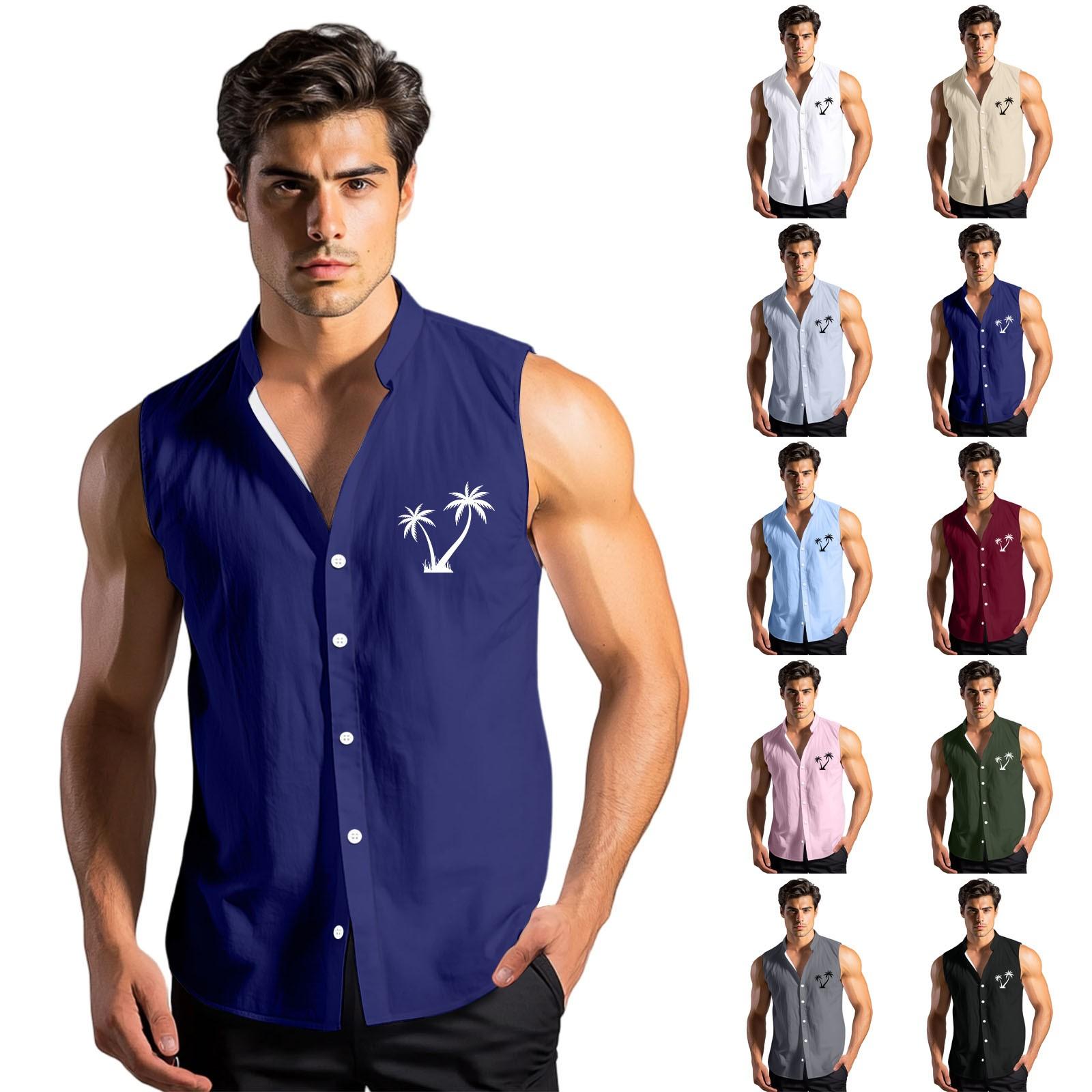 

Men s Fashion Printed Sleeveless Lapel Button-Down Shirt Vest Top XXL