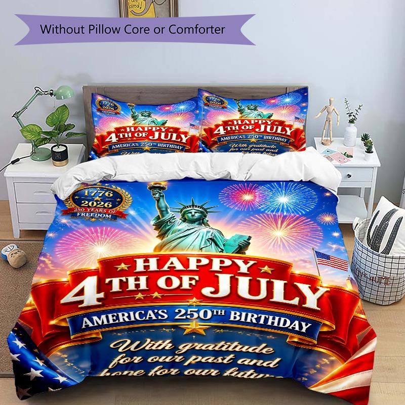 3pcs Independence Day Celebration Bedding Set, Includes One Quilt Cover and Two Pillowcases, Bedroom and Guest Room Decoration. T7231123