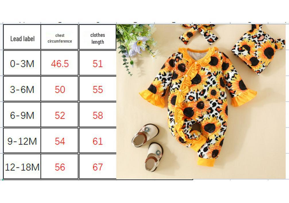 Baby Horn Floral Bodysuit & Lace Hat Set - Girl's Three-Piece Outfit for Crawling
