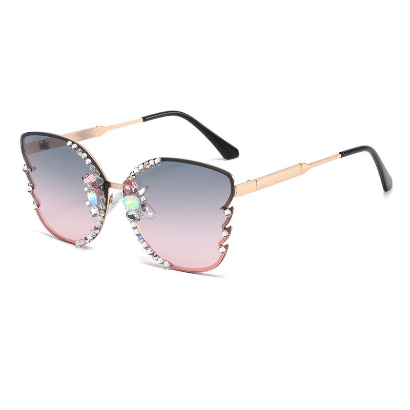 Large Frame Street Photography Diamond-set Sunglasses Fashionable Metal Womens Trendy Sunglasses
