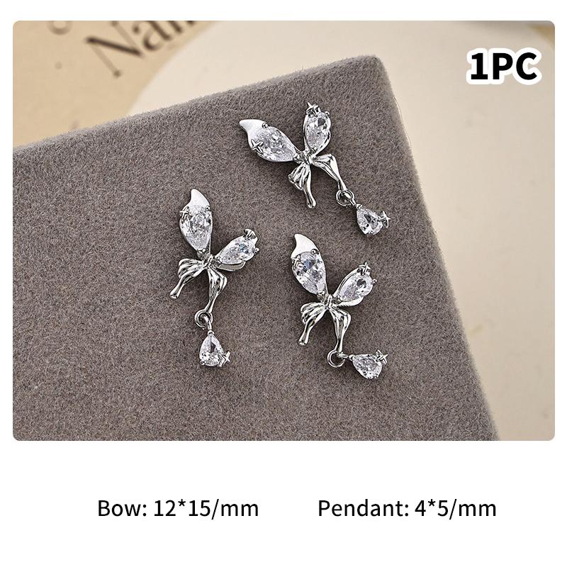 

Нігтьовий Дизайн Діамант Рожевий Циркон Бантик Підвіска Ювелірні Вироби Новий Легкий Люкс Сріблястий Метелик Любов Діамант A6