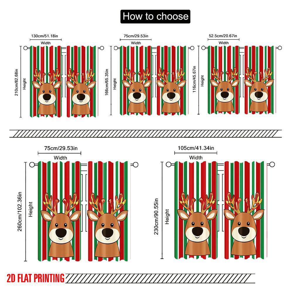 2 Stück, 2D-Flachdruck Vorhänge Niedliches Rentier Weihnachten Festlich (2) Vielseitiger Stoff (ohne Stange) Art Deco Festlich Perfekt für