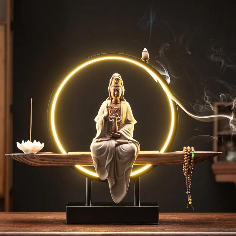 Zen Style Guanyin Ceramic Statue New Chinese Home Decor Buddha Altar Ornament