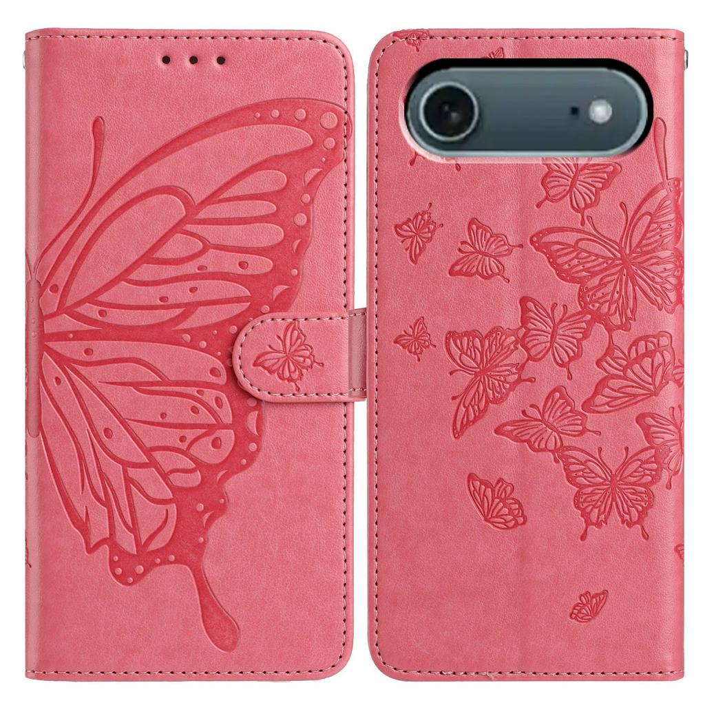 For iPhone 17 Air Case Butterfly Imprinted Wallet Stand PU Leather Flip Phone Cover with Strap