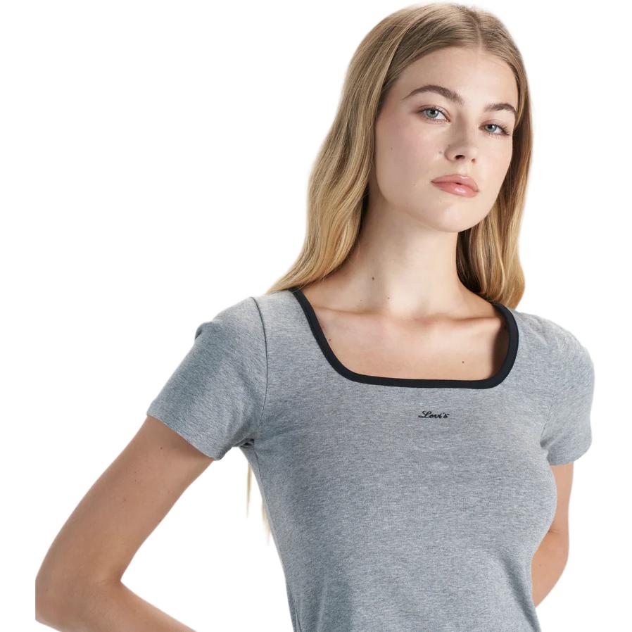 Levis SS24 Summer Collection Letter Jacquard Square Neck Comfortable Short Sleeve T-Shirt Women T-Shirts Gray 0019T-0002