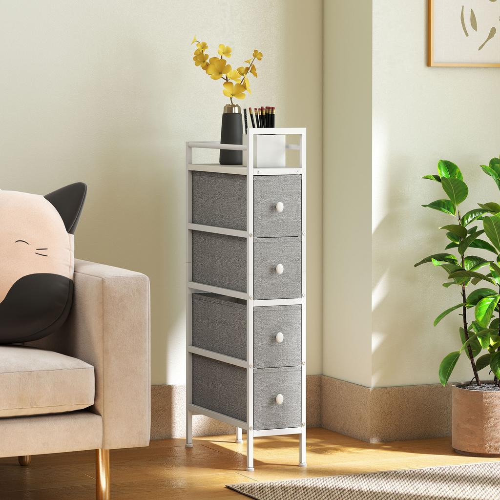 Chest of Drawers with 4 Fabric Drawers, Steel Frame, Dresser for Bedroom, Small Spaces, Living Room, Dressing Room, Light Gray