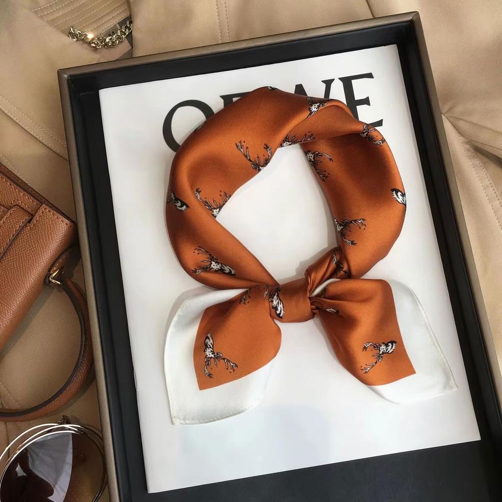 100% Natural Real Silk Scarf Women Print Bandana Square Scarves Wrap Fashion Luxury Summer Beach High Quality Hijab schals 53cm