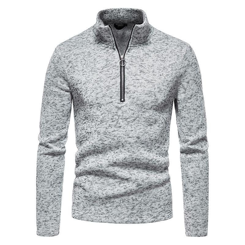 Men's Sweater Placket Zipper Design Solid Color Turtleneck Bottoming Shirt Jacket Men
