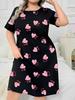 Plus Size Women's Plus Cute Loungewear Dress Heart Printed Short Sleeve Summer Round Neck Tee Home Wear Casual Loose Dress
