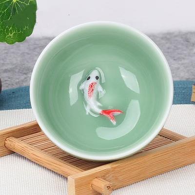 Porcelain Celadon Fish Teacup Small Carp Teacups Kung Fu Teaware Accessories Personalised Ceramic Oolong Tea Tasting Utensils