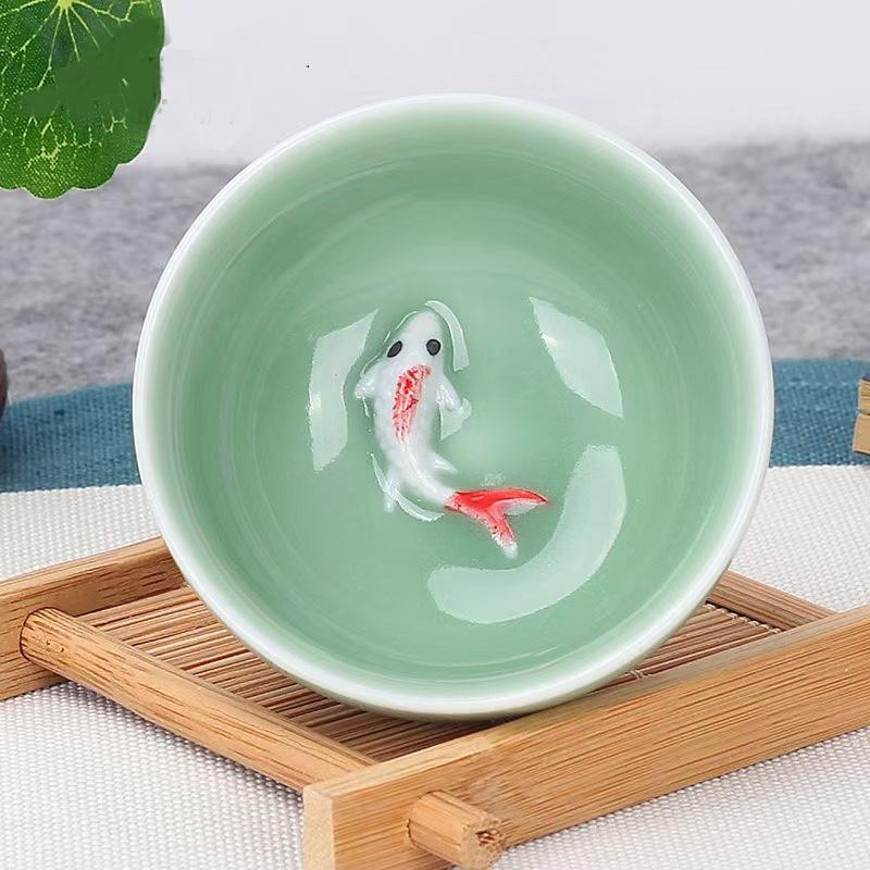 Porcelain Celadon Fish Teacup Small Carp Teacups Kung Fu Teaware Accessories Personalised Ceramic Oolong Tea Tasting Utensils