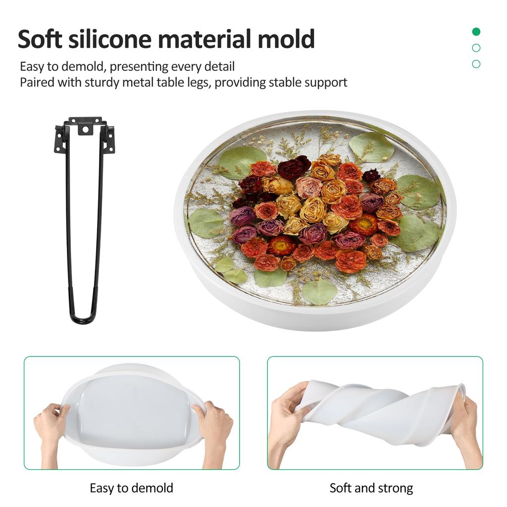 Resin Table Mold Soft Silicone Epoxy Table Mold with 3 Metal Leg Decorative Silicone Resin Tray for Home Decoration DIY Art Work