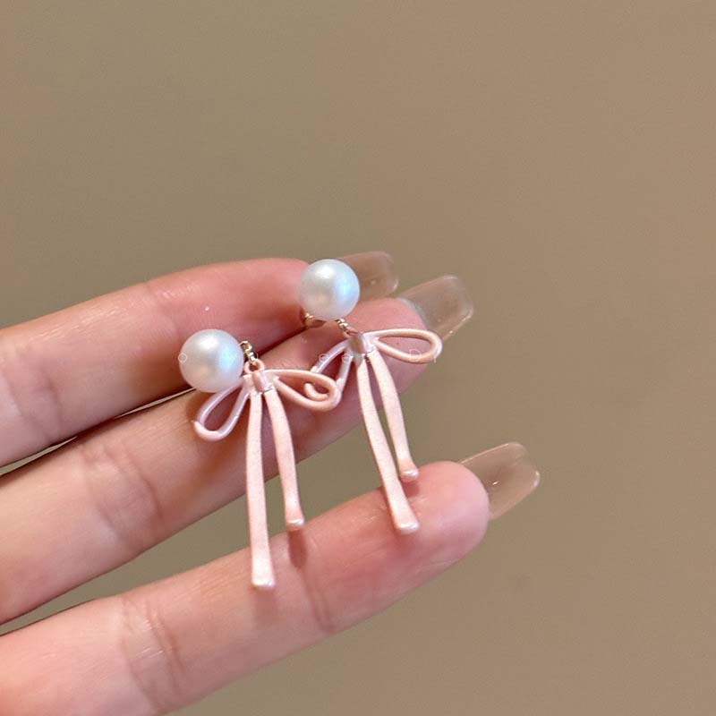 Elegant Two Ways To Wear Pink Bow Pendant Earrings for Women Fashion Cute Pearl Stud Earrings Luxury Wedding Party Jewelry