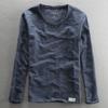 T-shirt da Uomo Casual a Manica Lunga con Scollo a O, in Cotone di Bambù Solido, alla Moda, Vintage, Sottile, Comoda