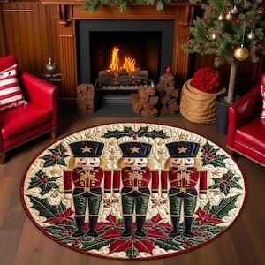 Nutcracker Christmas Doormat, Holiday Floor Rug and Carpet, Xmas Round Mat for Home Entryway, Family Festive Decor