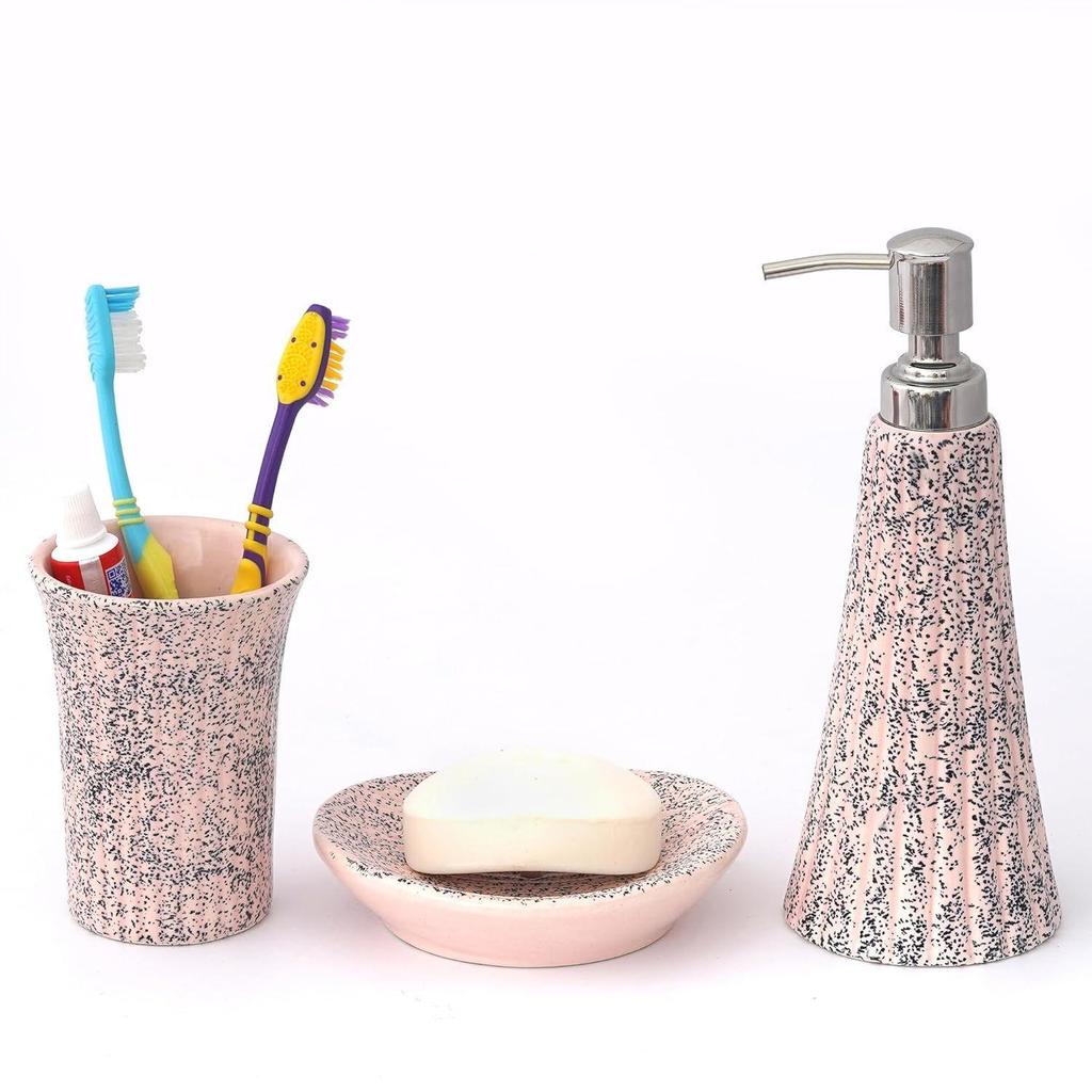 Premium Ceramic Bathroom Accessories Set of 3 | Modern Luxury Bath Set with 300ml Soap Dispenser, Toothbrush Holder & Soap Dish | Home Decor Items